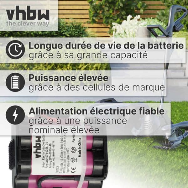 vhbw 1x Batteri kompatibel med Gardena R38Li, R40Li, R45Li, R50Li, R70Li, R75Li, R80Li, 124562 Gräsklippare (2000mAh, 18V)