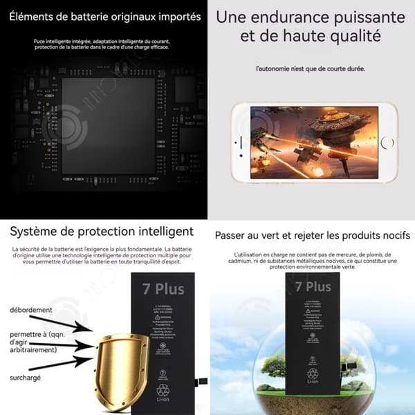 INN-batteri för iPhone 7 Plus 2900 mAh Li-Ion-batteri Reparationssats av samma kvalitet med ersättande självhäftande remsor