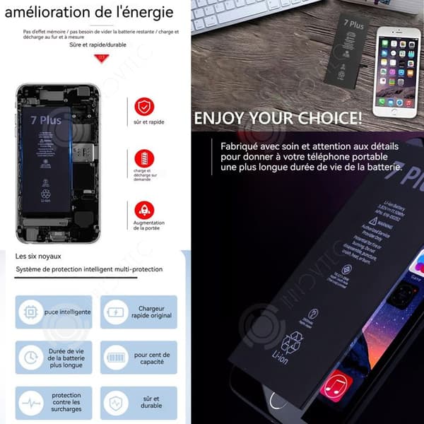 INN-batteri för iPhone 7 Plus 2900 mAh Li-Ion-batteri Reparationssats av samma kvalitet med ersättande självhäftande remsor