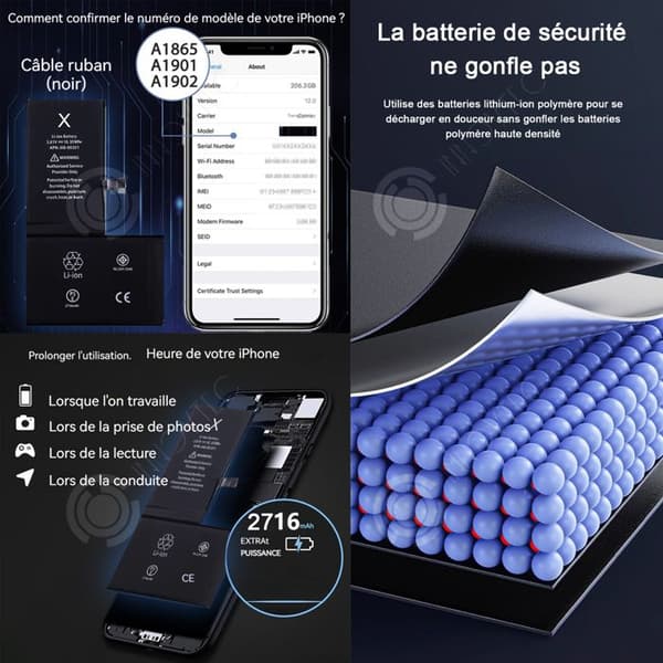 INN-batteri för iPhone X 2716 mAh Premium Li-ION-polymerersättningsbatteri med utbytesverktygssats och instruktioner
