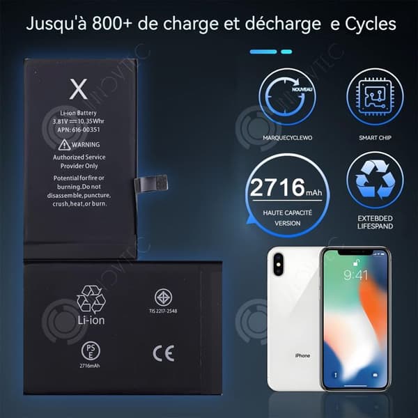 INN-batteri för iPhone X 2716 mAh Premium Li-ION-polymerersättningsbatteri med utbytesverktygssats och instruktioner