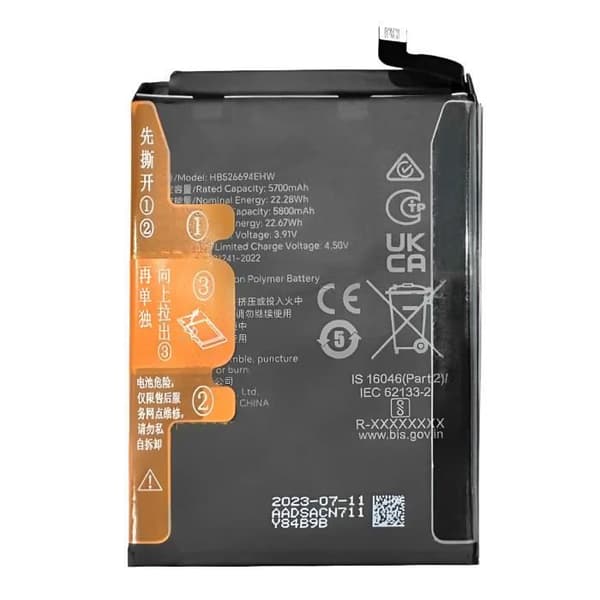 Interna batteri för Honor Magic 6 Lite 5G 5800mAh modell HB526694EHW Svart