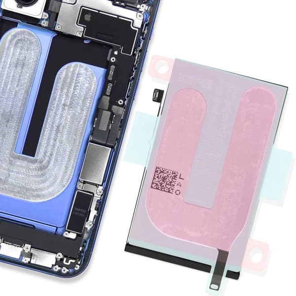 Klistret batteri för iPhone 16, hållbar genomskinlig fästning