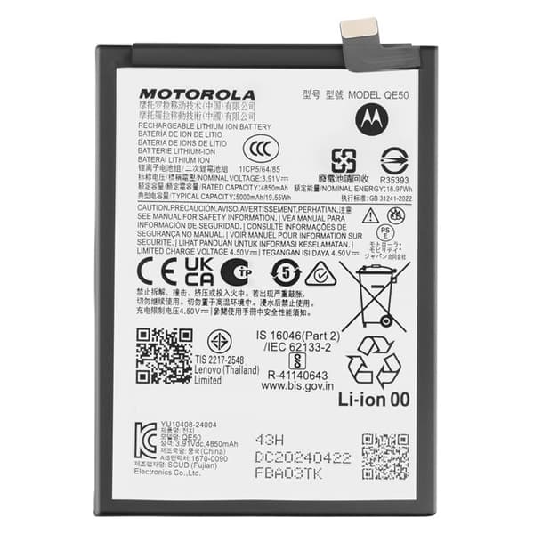 Interna batteri för Motorola Moto G85 5000mAh SB18E14178 Original Motorola Vit