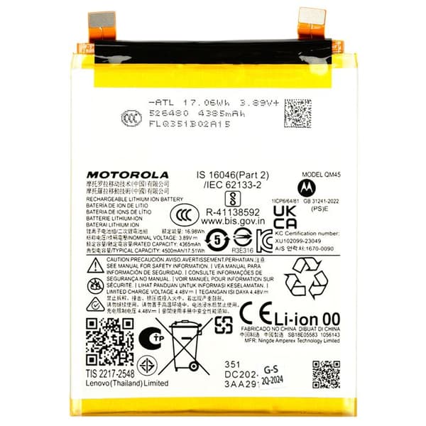 Interna batteri för Motorola Edge 50 Pro 4500mAh QM45 Original Motorola Vit