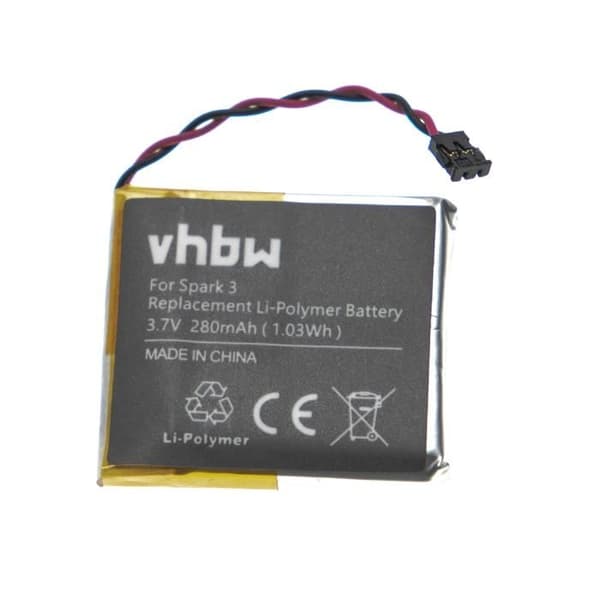 vhbw Batteri kompatibel med TomTom Runner 1, 2, 3 smartwatch klocka ansluten armband fitness (280mAh, 3,7V, Li-polymer)