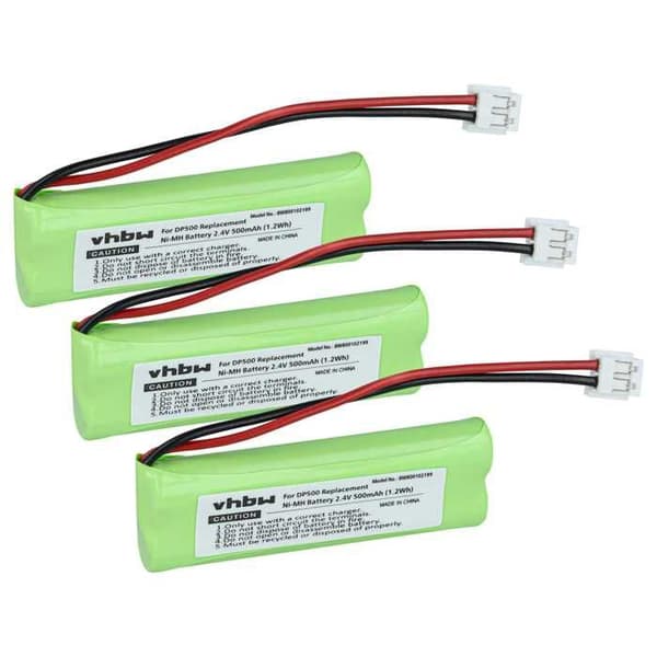 vhbw 3x Batteri kompatibel med Swissvoice DP500, DP500 Eco Plus, DP550, DP550 Eco Plus, DP550 BT trådlös fast telefon (500mAh)
