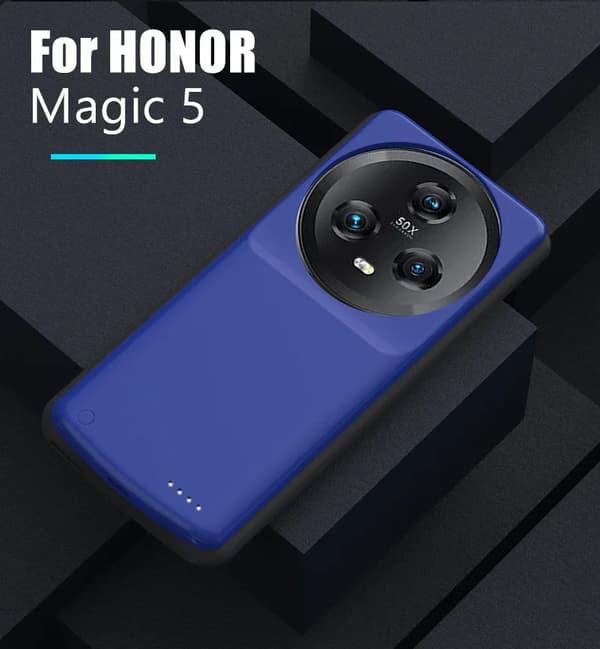 HONOR Magic 5 Pro Batteri Etui, 6800mAh Kapacitet, Hurtig Opladning,Magisk 5 Blå