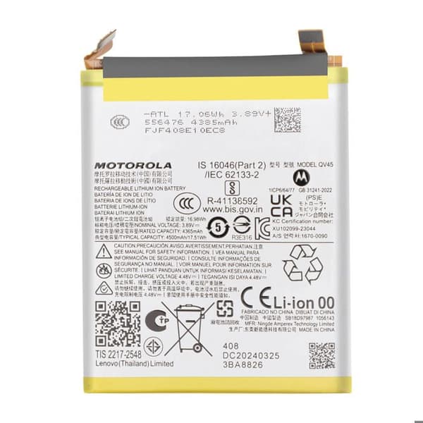 Interna batteri för Motorola Edge 50 Ultra 4500mAh QV45 Original Motorola Vit