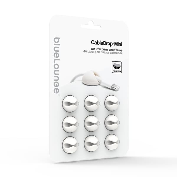 Bluelounge KabelDrop Mini, Självhäftande hållare för sladdar, 9-pack - Vit