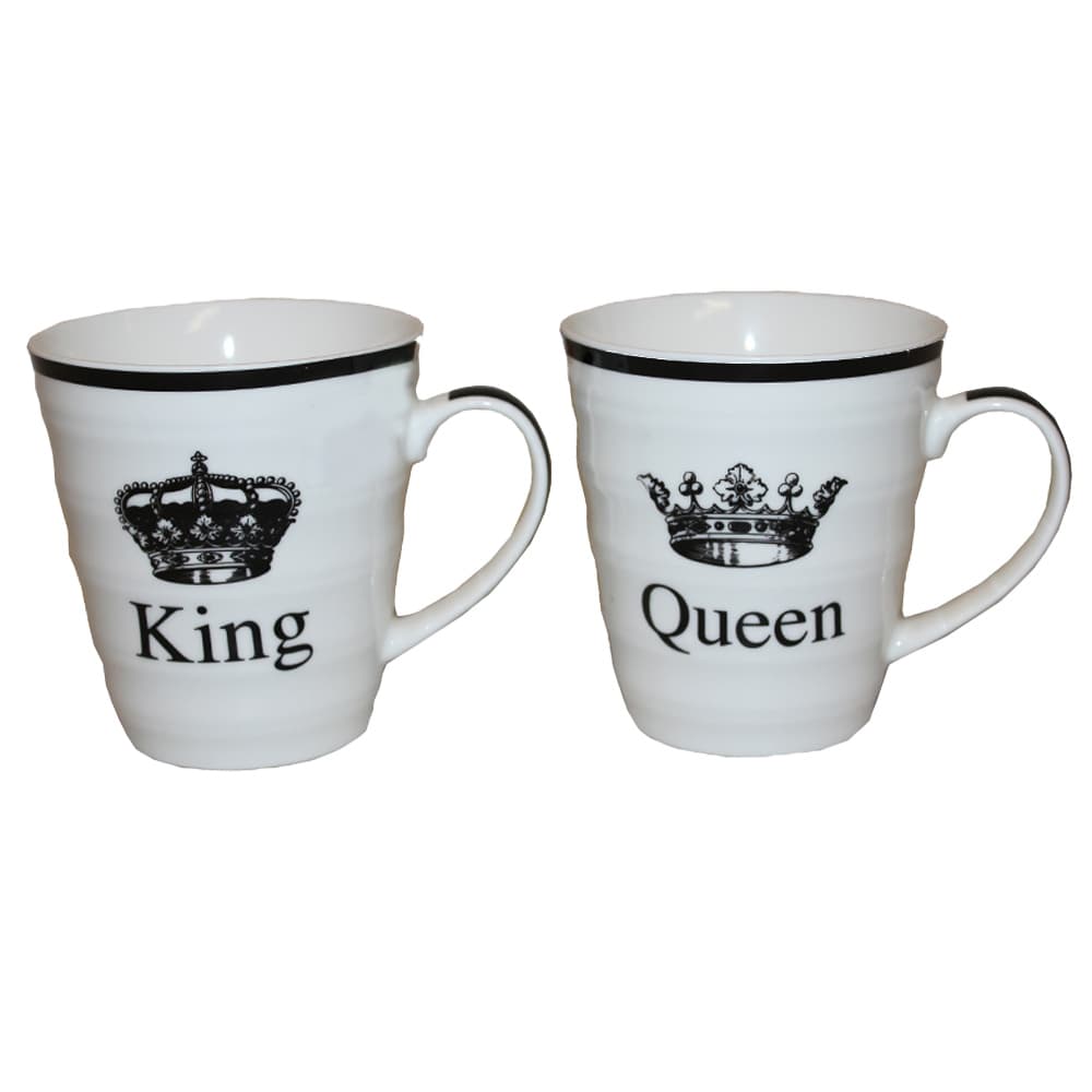 2 vackra porslinsmuggar med text King Queen Bröllopsgåva