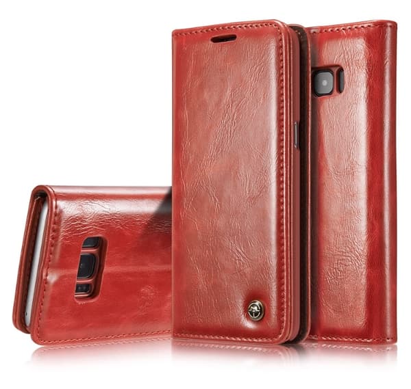 Elegant Plånboksfodral i Läder för Galaxy S8+ från CASEME Röd