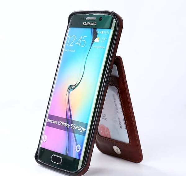Samsung S7 Edge - LEMANS Läderskal med Plånbok/Kortfack