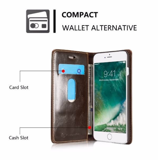 Exklusivt Praktiskt Pl�nboksfodral i L�der iPHONE 7 CASEME