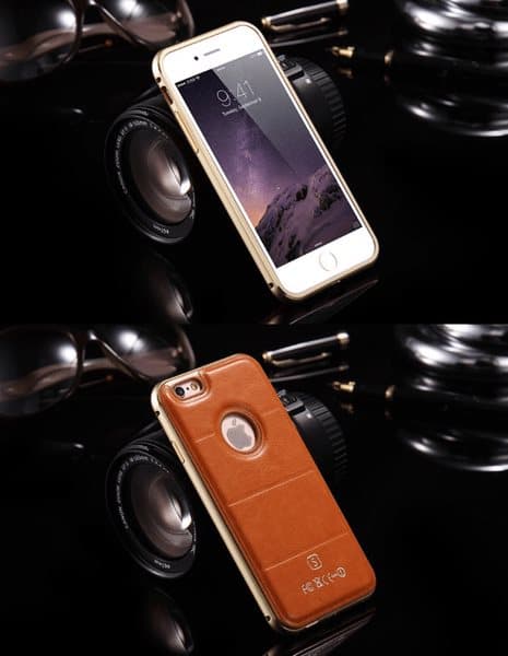 iPhone 6/6S plus -Stilrent Läderskal Alu-ram från FLOVEME