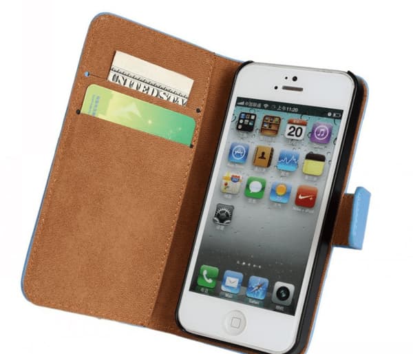 SKALO iPhone 5/5S/SE(1:a gen) Flip Cover m. Pung i Ægte Læder