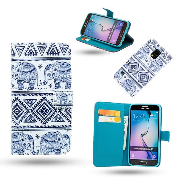 Leather Wallet for Samsung Galaxy S6 Edge - Elephants