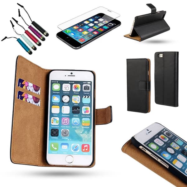 3-in-1 Package for iPhone 6/6S: Leather Case & Protection