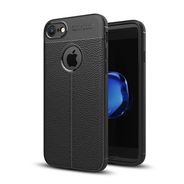 Lædermønstret silicone cover Apple iPhone 7 : farve - sort