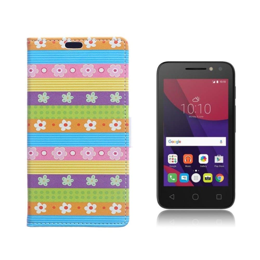 Alcatel OneTouch Pixi 4 (4) læder-etui - striber og blomster