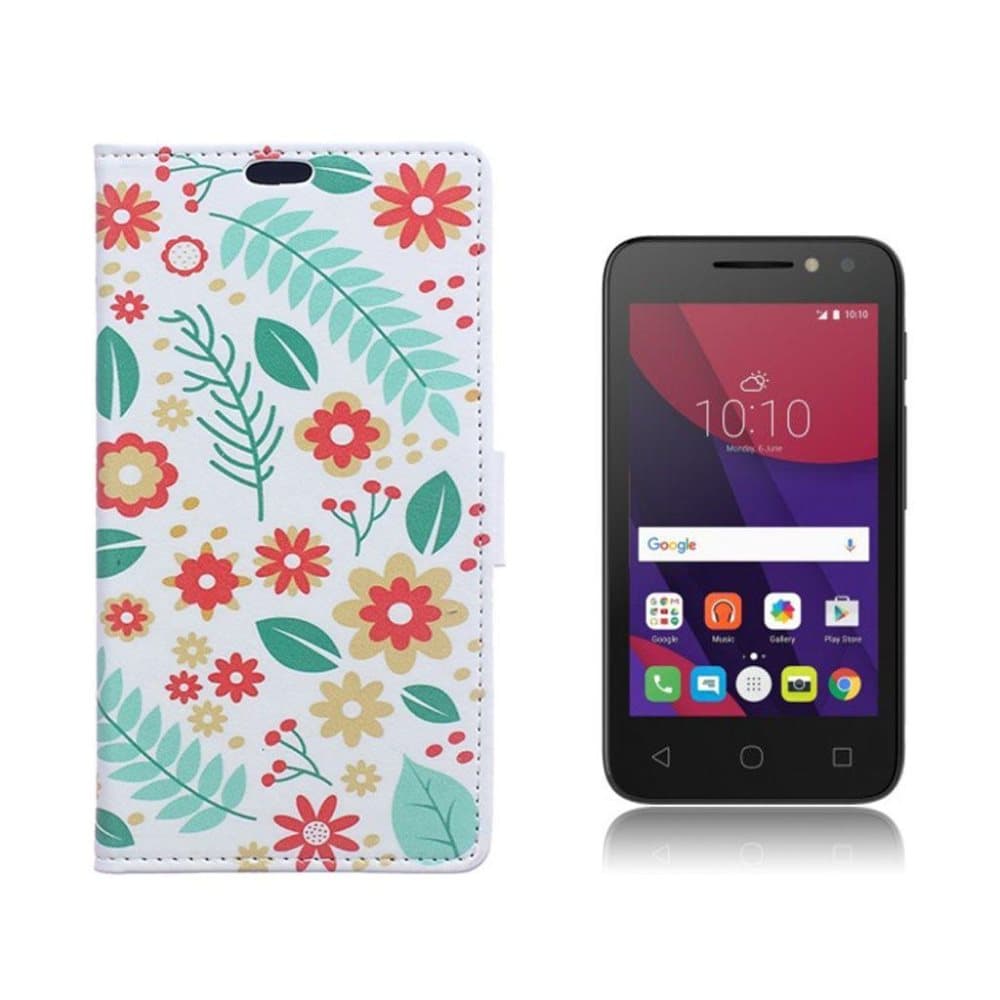 Alcatel OneTouch Pixi 4 (4) læder-etui - Blade og blomster