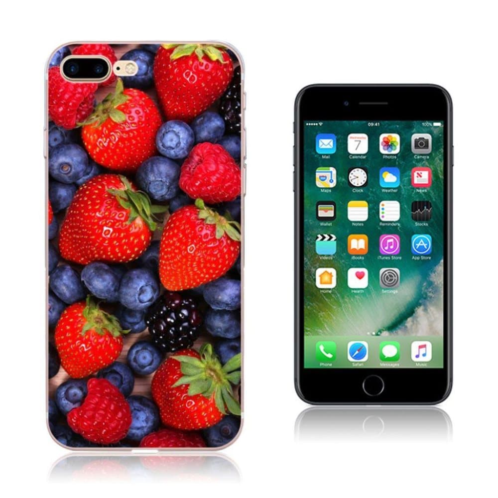 iPhone 7 Plus / 8 Plus silikonskal m. motiv - Jordgubb & blå
