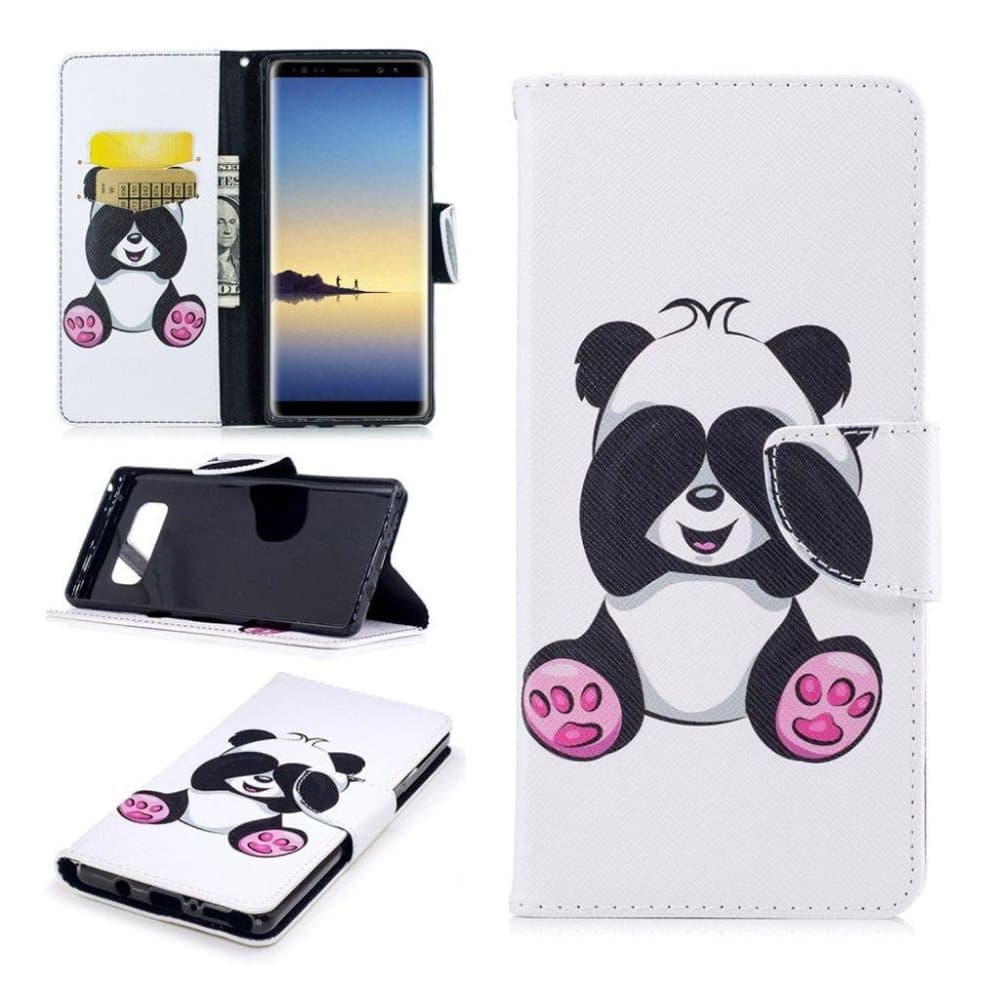 Samsung Galaxy Note 8 uniikki nahkakotelo - Hassu panda