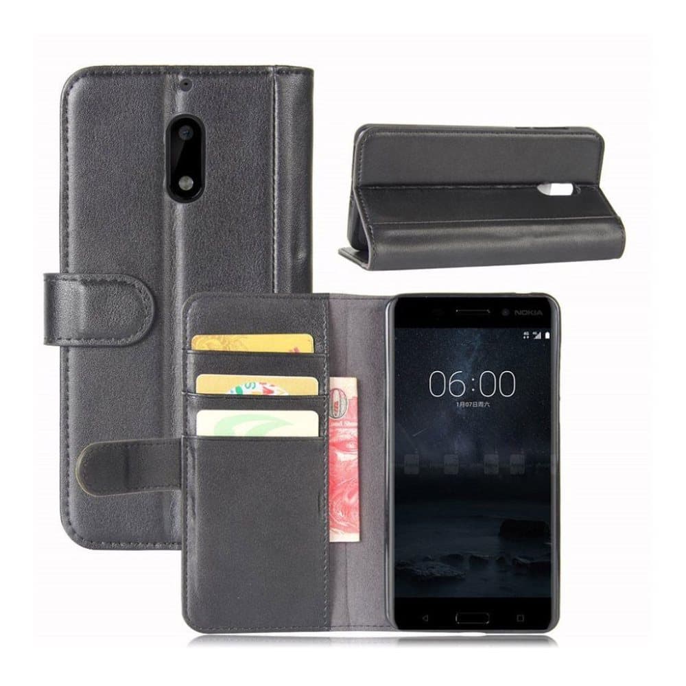 Nokia 6 laadukas nahkakotelo - Musta