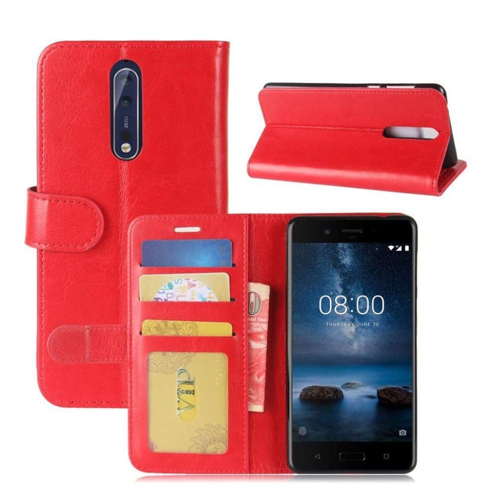 Nokia 8 Etui i ægte læder - Rød