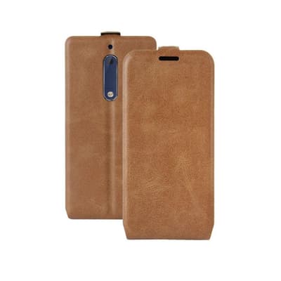 Nokia 5 Læder etui med vertikal flip - Brun