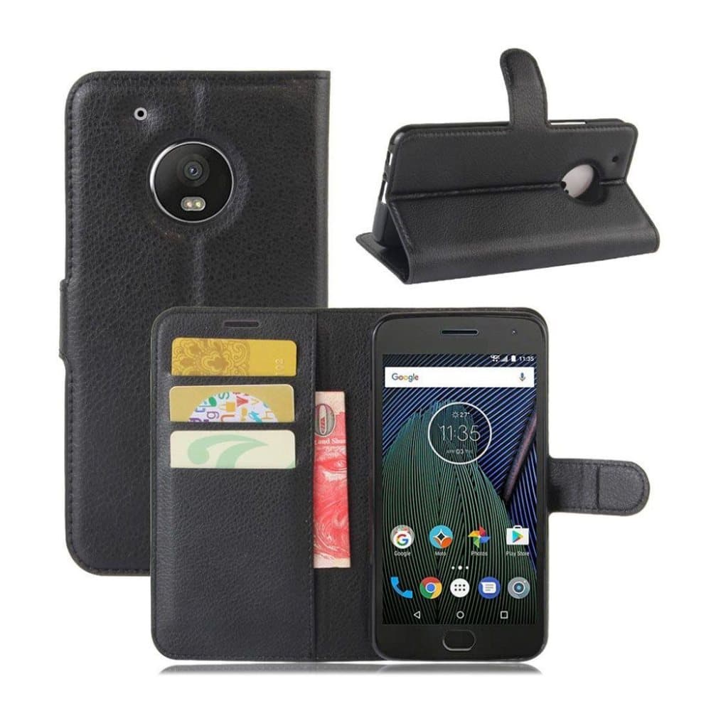 Motorola Moto G5 Plus litchi textur läderfodral - Svart