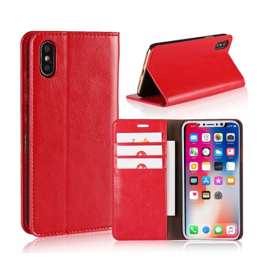 iPhone X Äkta läder fodral - Röd
