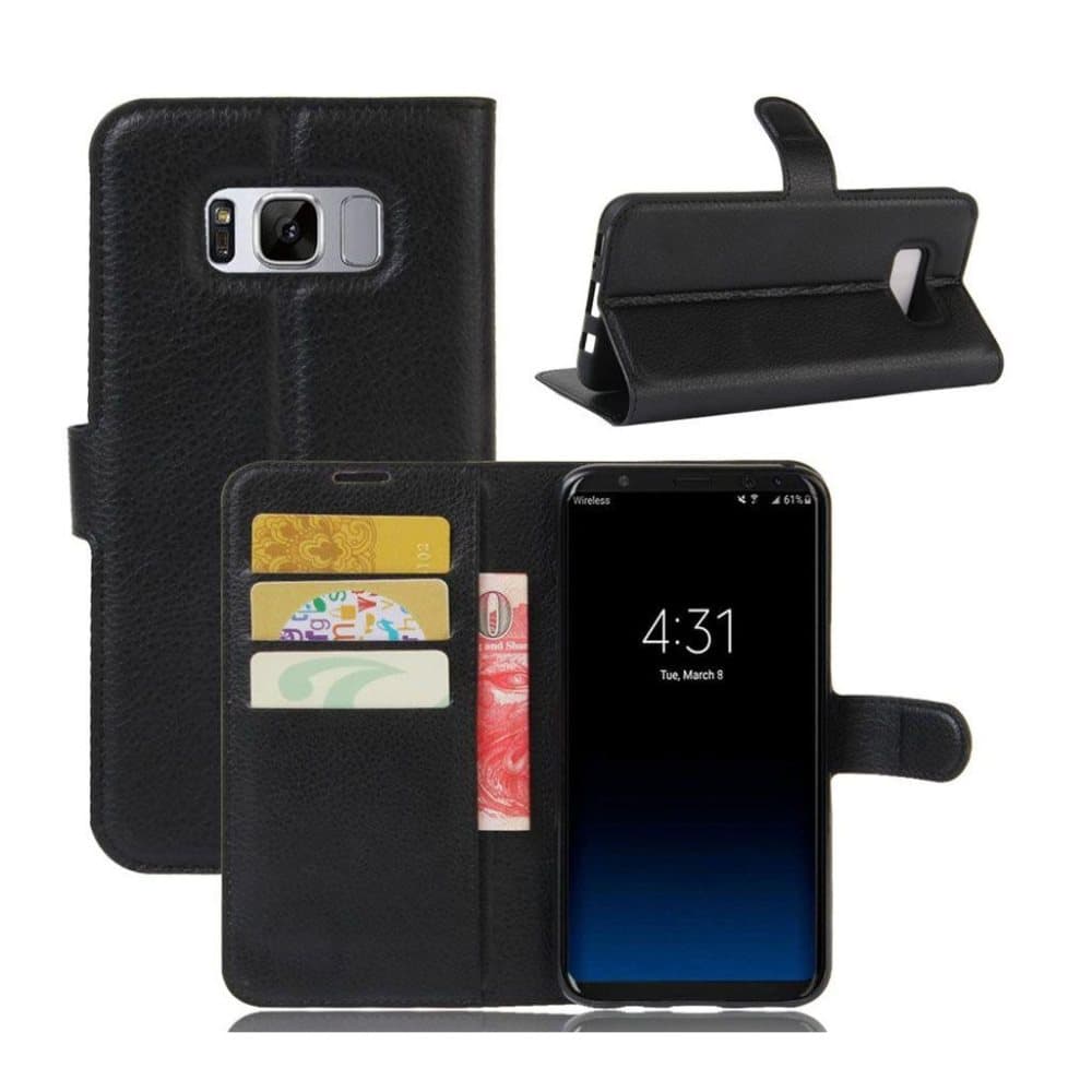 Samsung Galaxy S8+ Litsi Pintainen Nahkakotelo Korttitaskuil