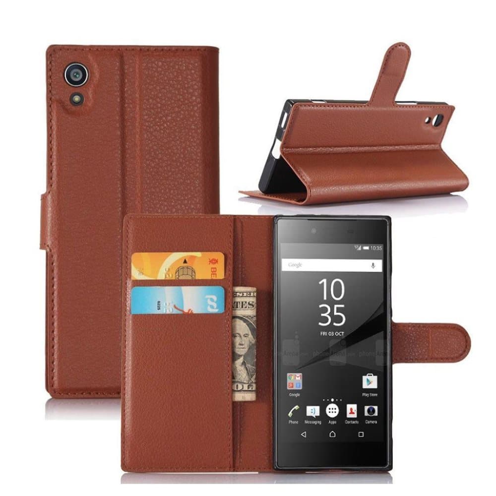 Sony Xperia XA1 Litsi Pintainen Nahkakotelo Standillä - Rusk