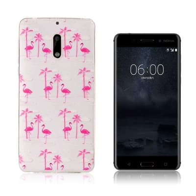 Nokia 6 stilfuldt silikonecover - Flamingoer og træer