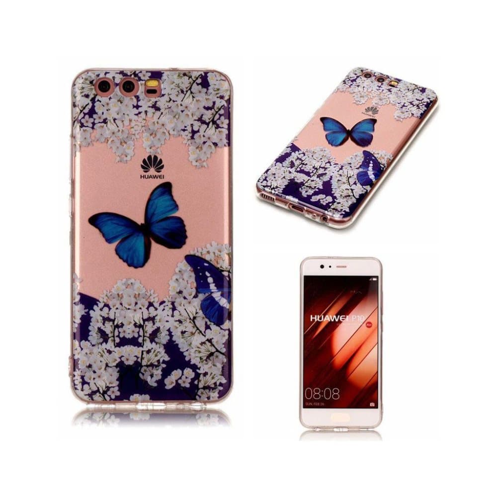 Huawei P10 Læder etui med unik motiv - Blå sommerfugle