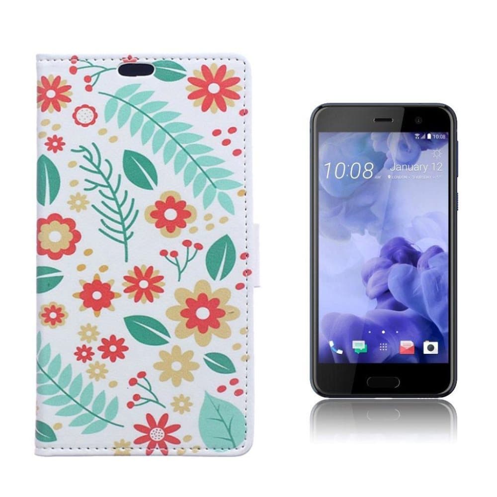 HTC U Play uniikki nahkakotelo - Kukat ja lehdet