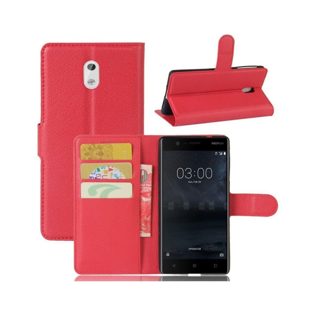 Nokia 3 moderni nahkakotelo - Punainen