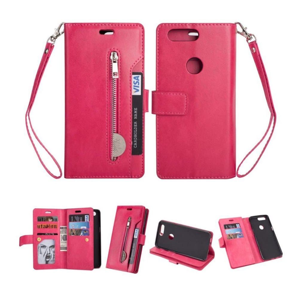OnePlus 5T zippered PU leather flip case - Red