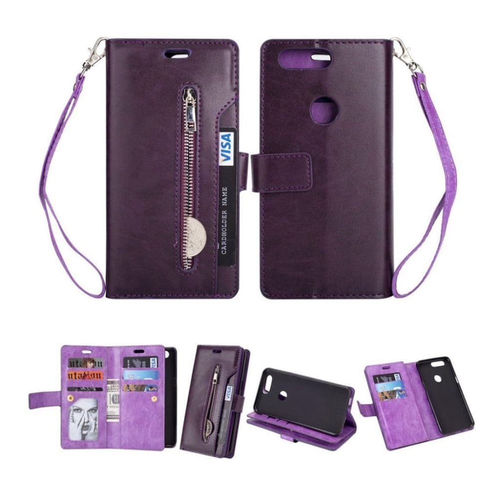 OnePlus 5T zippered PU læder flip etui - Lilla