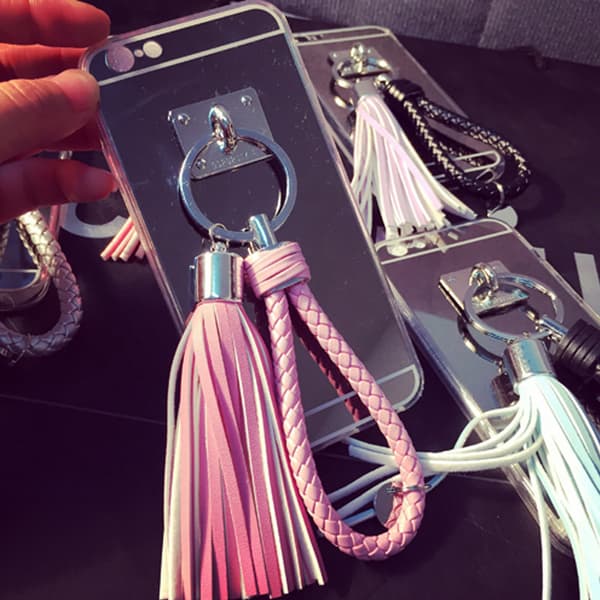 Bling Spegelskal med tofs & band iPhone 6/6S
