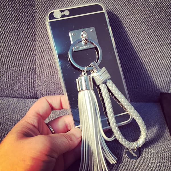 Bling Spegelskal med tofs & band iPhone 6/6S
