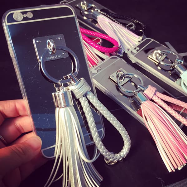 Bling Spegelskal med tofs & band iPhone 6/6S