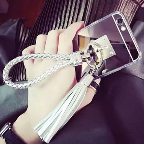 Bling Spegelskal med tofs & band iPhone 6/6S