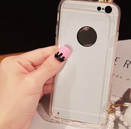 Bling Spegelskal med tofs & band iPhone 6/6S