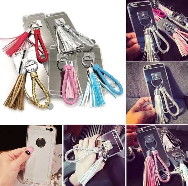 Bling Spegelskal med tofs & band iPhone 6/6S