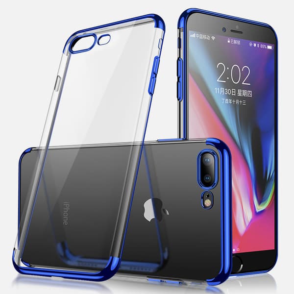 Elektropläterat TPU-skal iPhone 6+ Plus med 2 skärmskydd. Blå