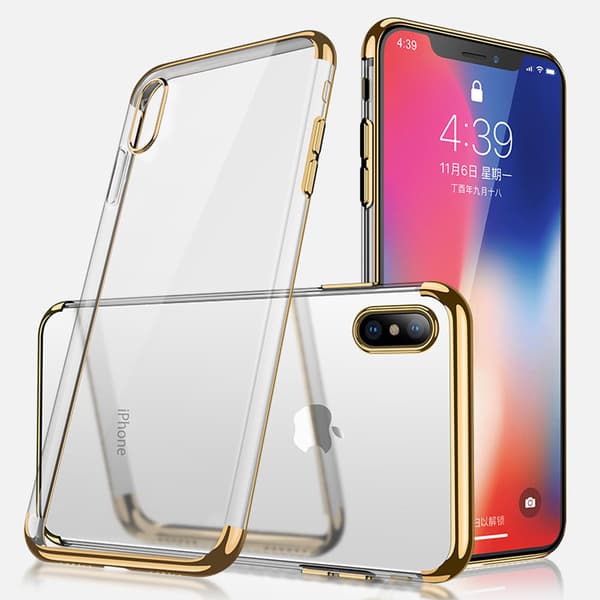 Elektropläterat TPU-skal iPhone X / Xs med 2 skärmskydd. Guld