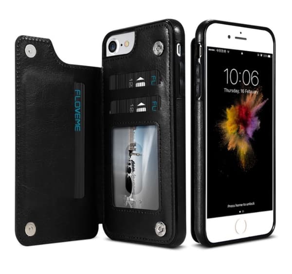 iPhone 6/6S Plus - Läderskal med Plånbok/Kortfack från NKOBEE Svart