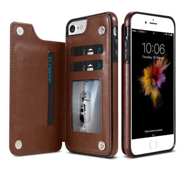 iPhone 6/6S Plus - Läderskal med Plånbok/Kortfack (NKOBEE) Brun
